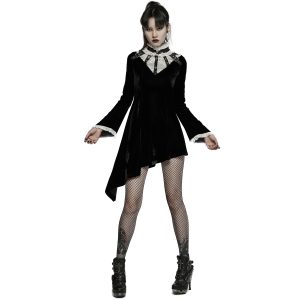 PUNK RAVE Mini Robe ‘Ishtar’ En Velours Noir Et Dentelle Blanche marque pas cher en ligne 17