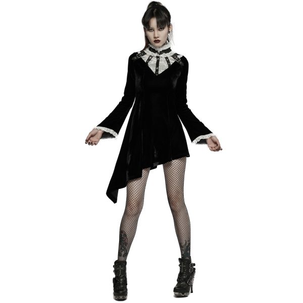 PUNK RAVE Mini Robe ‘Ishtar’ En Velours Noir Et Dentelle Blanche marque pas cher en ligne 3