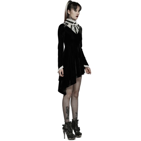 PUNK RAVE Mini Robe ‘Ishtar’ En Velours Noir Et Dentelle Blanche marque pas cher en ligne 5