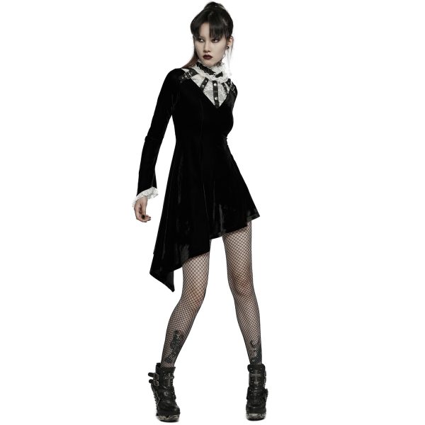 PUNK RAVE Mini Robe ‘Ishtar’ En Velours Noir Et Dentelle Blanche marque pas cher en ligne 7