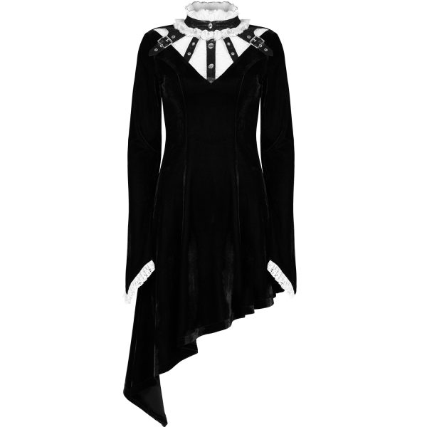 PUNK RAVE Mini Robe ‘Ishtar’ En Velours Noir Et Dentelle Blanche marque pas cher en ligne 1