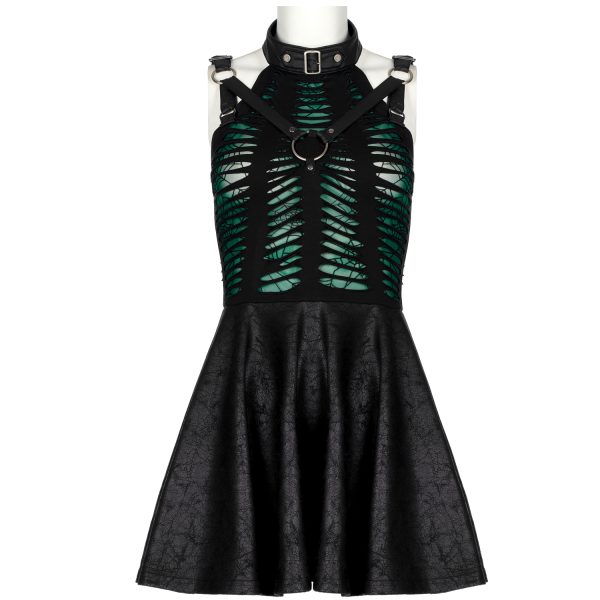 de garantie authentique PUNK RAVE Mini Robe ‘Willow’ Noire Et Verte 1