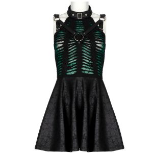 de garantie authentique PUNK RAVE Mini Robe ‘Willow’ Noire Et Verte 33