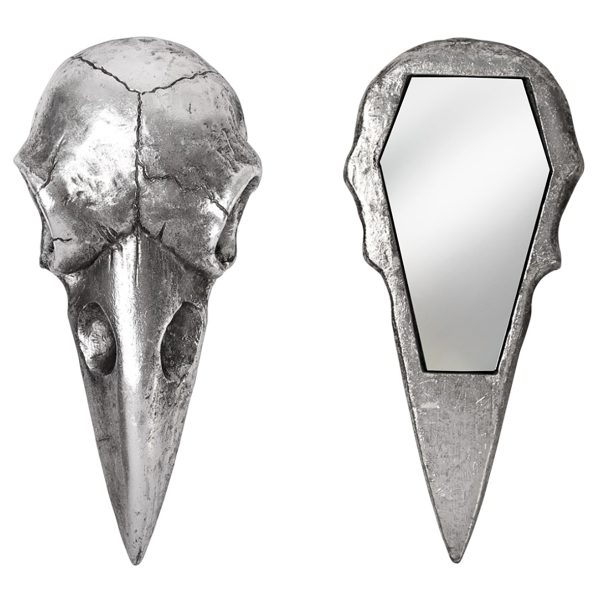 Boutique officielle The Vault By Alchemy Miroir Compact ‘Raven Skull’ Argent Antique 4