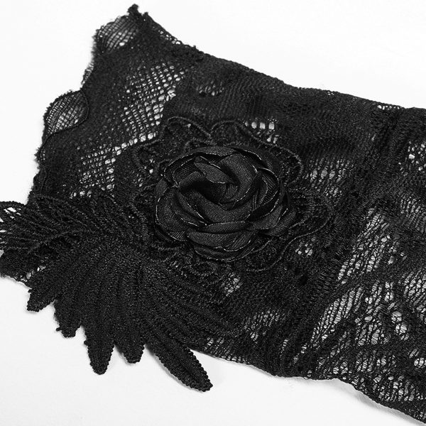 en ligne officielle PUNK RAVE Mitaines Gothiques ‘Black Rose’ En Dentelle Noire 8