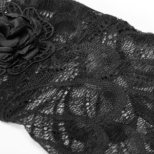 en ligne officielle PUNK RAVE Mitaines Gothiques ‘Black Rose’ En Dentelle Noire 24