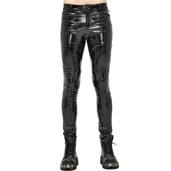 DEVIL FASHION Pantalon ‘Cyber Game’ En Simili Cuir Glossy Noir Pas Cher soldes France 1