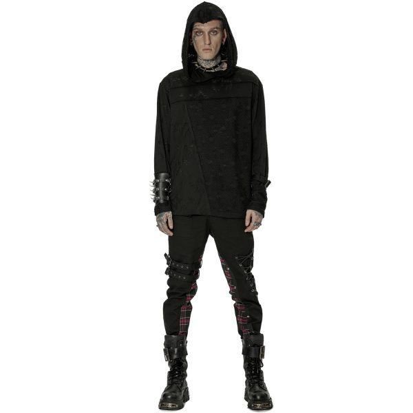 site soldes PUNK RAVE Pantalon ‘Cynfael’ Noir Et Tartan Rouge 3