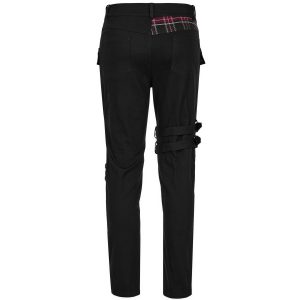 site soldes PUNK RAVE Pantalon ‘Cynfael’ Noir Et Tartan Rouge 38