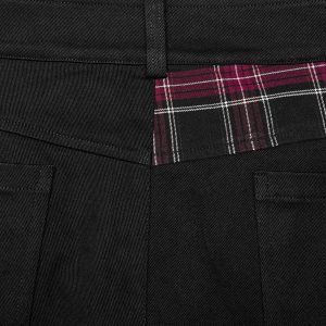 site soldes PUNK RAVE Pantalon ‘Cynfael’ Noir Et Tartan Rouge 44