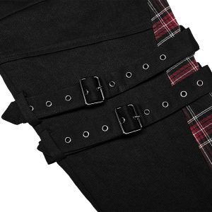 site soldes PUNK RAVE Pantalon ‘Cynfael’ Noir Et Tartan Rouge 46