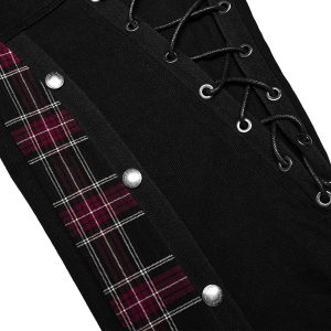 site soldes PUNK RAVE Pantalon ‘Cynfael’ Noir Et Tartan Rouge 48