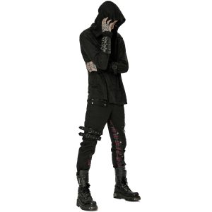 site soldes PUNK RAVE Pantalon ‘Cynfael’ Noir Et Tartan Rouge 24