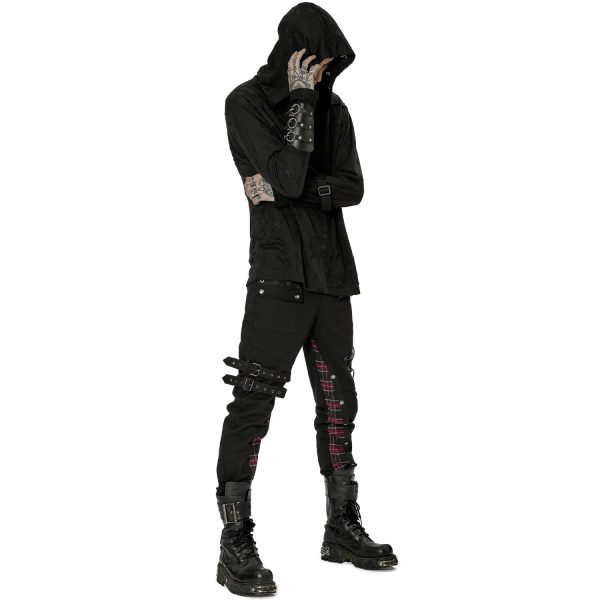 site soldes PUNK RAVE Pantalon ‘Cynfael’ Noir Et Tartan Rouge 5