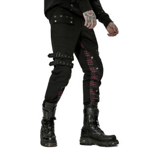 site soldes PUNK RAVE Pantalon ‘Cynfael’ Noir Et Tartan Rouge 32