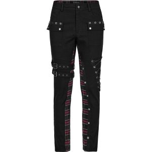 site soldes PUNK RAVE Pantalon ‘Cynfael’ Noir Et Tartan Rouge 36