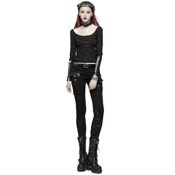 boutiqued pas cher PUNK RAVE Pantalon ‘Destruction Unit’ Noir 3