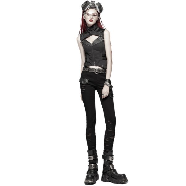 boutiqued pas cher PUNK RAVE Pantalon ‘Destruction Unit’ Noir 5