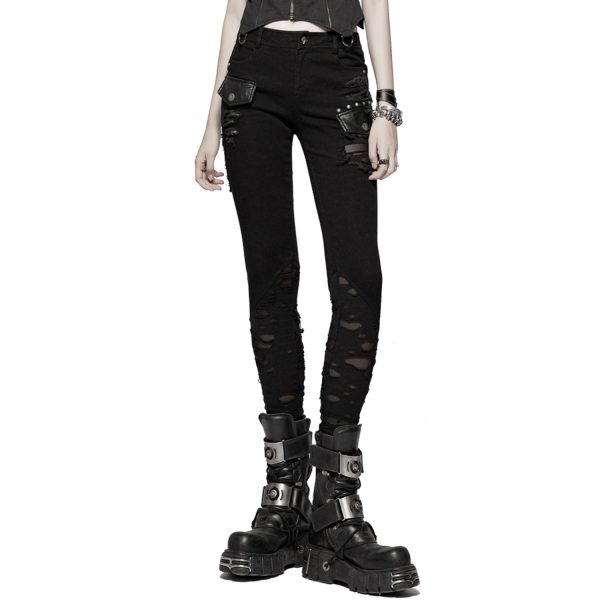 boutiqued pas cher PUNK RAVE Pantalon ‘Destruction Unit’ Noir 1