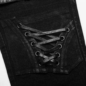 PUNK RAVE Pantalon Déstructuré ‘Gehenna’ En Jean Noir online boutique 52