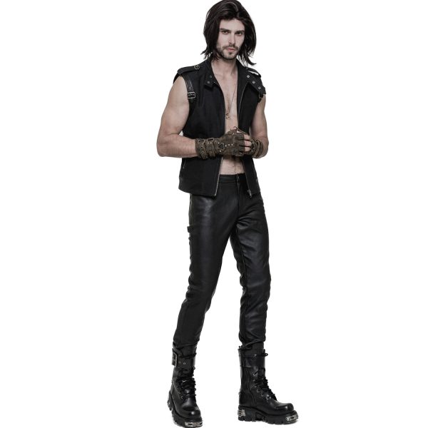 magasin PUNK RAVE Pantalon Gothique ‘Dementor’ En Simili-Cuir Noir 5