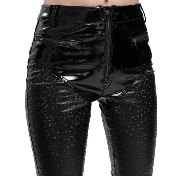 De Qualité DEVIL FASHION Pantalon ‘Hexagone’ En Simili Cuir Noir à Motifs 12