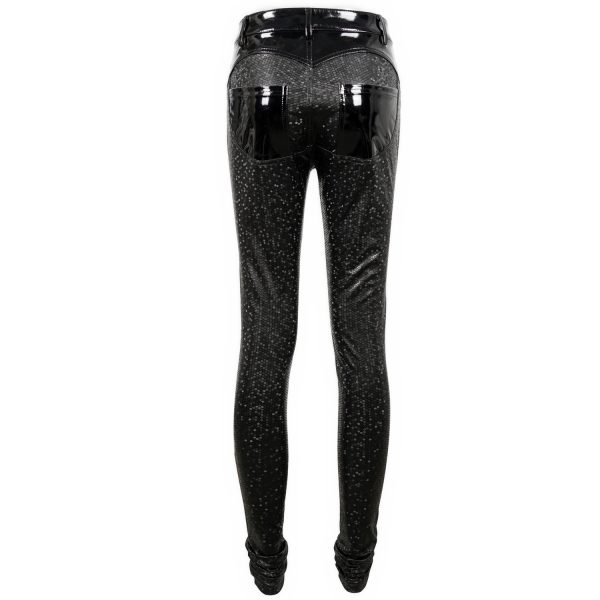 De Qualité DEVIL FASHION Pantalon ‘Hexagone’ En Simili Cuir Noir à Motifs 14