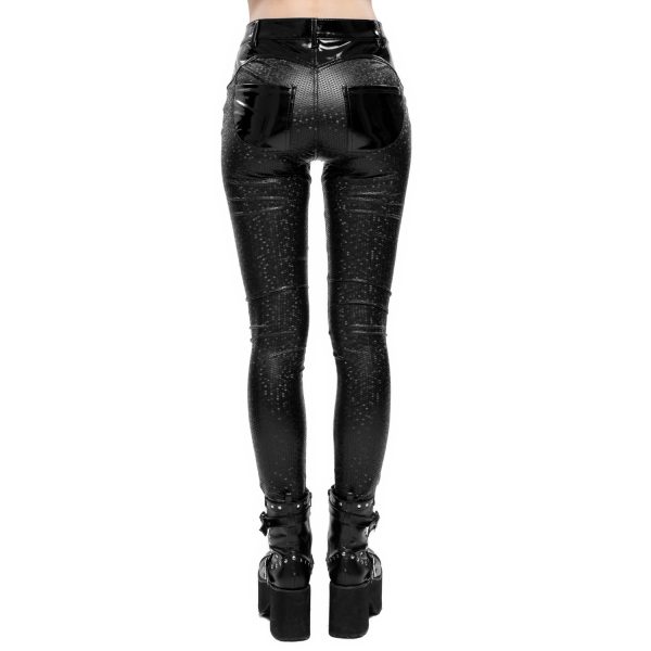 De Qualité DEVIL FASHION Pantalon ‘Hexagone’ En Simili Cuir Noir à Motifs 8