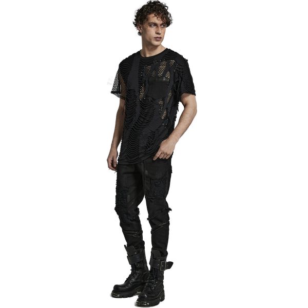 PUNK RAVE Pantalon ‘Punk Broken Hole Net’ Noir marque pas cher 7