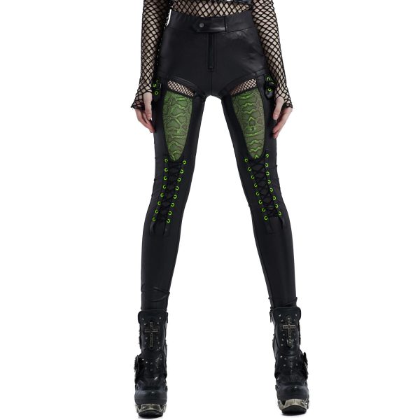 jusqu'à PUNK RAVE Pantalon ‘Snake’ Noir Et Vert Fluo 1