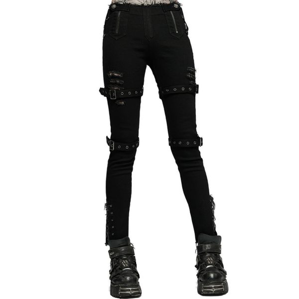 Livraison Standard/Rapide PUNK RAVE Pantalon Taille Basse ‘Katell’ Noir 7