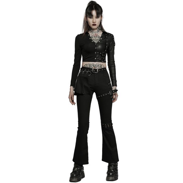 PUNK RAVE Pantalon Taille Mi Haute ‘Lamia’ Avec Sur-jupe Noir REMISE allant 3