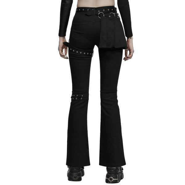 PUNK RAVE Pantalon Taille Mi Haute ‘Lamia’ Avec Sur-jupe Noir REMISE allant 7