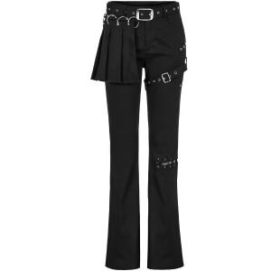 PUNK RAVE Pantalon Taille Mi Haute ‘Lamia’ Avec Sur-jupe Noir REMISE allant 30