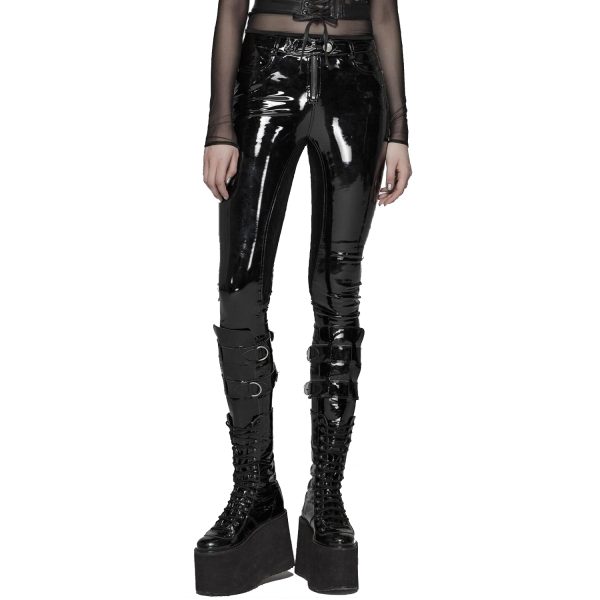 achetez pas cher PUNK RAVE Pantalon ‘Toxica’ En Vinyle Noir 14