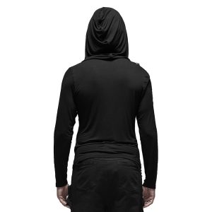 mode tendance PUNK RAVE Polo Asymétrique à Capuche ‘Morok’ Noir 19