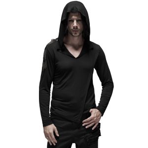 mode tendance PUNK RAVE Polo Asymétrique à Capuche ‘Morok’ Noir 27