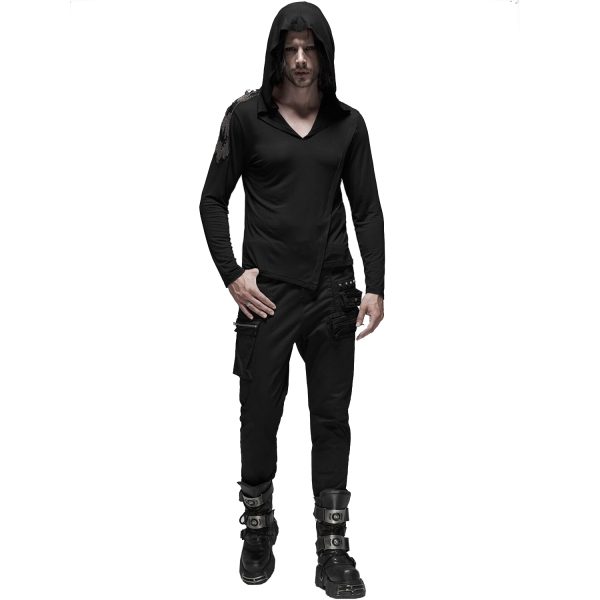 mode tendance PUNK RAVE Polo Asymétrique à Capuche ‘Morok’ Noir 9