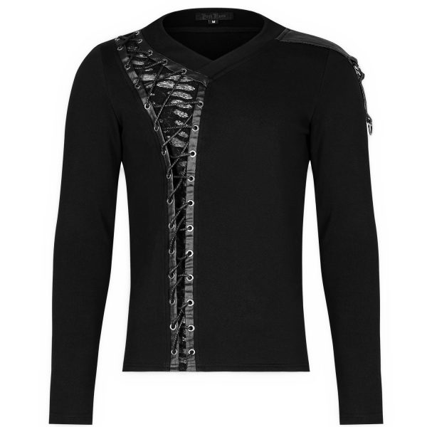 de garantie authentique PUNK RAVE Polo Manches Longues ‘Dark Devil’ Noir 1