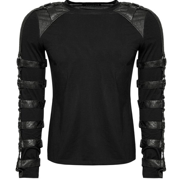 ﻿soldes PUNK RAVE Polo Manches Longues ‘Ozgoth’ Noir 1