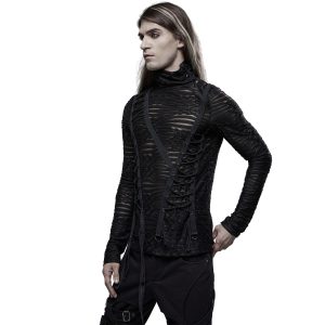 mode pas chere PUNK RAVE Polo Manches Longues ‘The Dark Tower’ Noir 28