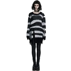 PUNK RAVE Pull ‘Dark Doll’ à Rayures Noires Et Blanches online boutique 24