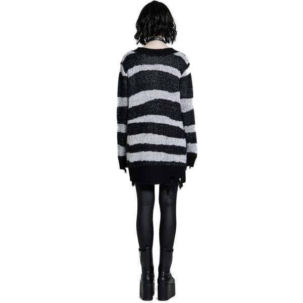 PUNK RAVE Pull ‘Dark Doll’ à Rayures Noires Et Blanches online boutique 4