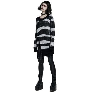 PUNK RAVE Pull ‘Dark Doll’ à Rayures Noires Et Blanches online boutique 28