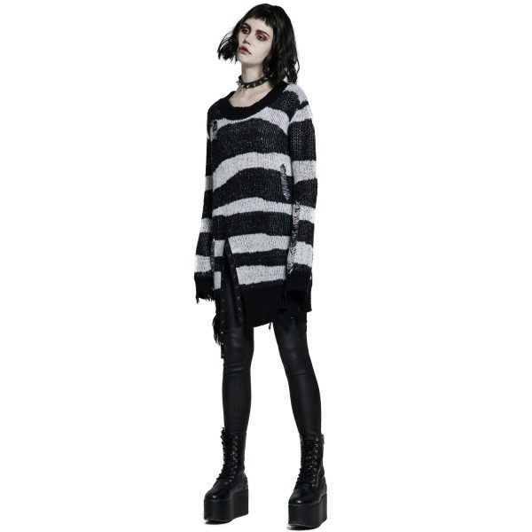 PUNK RAVE Pull ‘Dark Doll’ à Rayures Noires Et Blanches online boutique 5