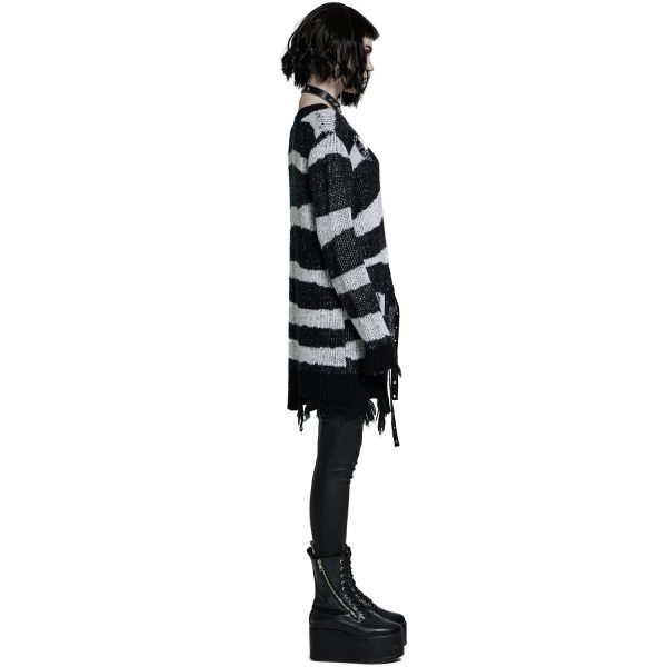 PUNK RAVE Pull ‘Dark Doll’ à Rayures Noires Et Blanches online boutique 6