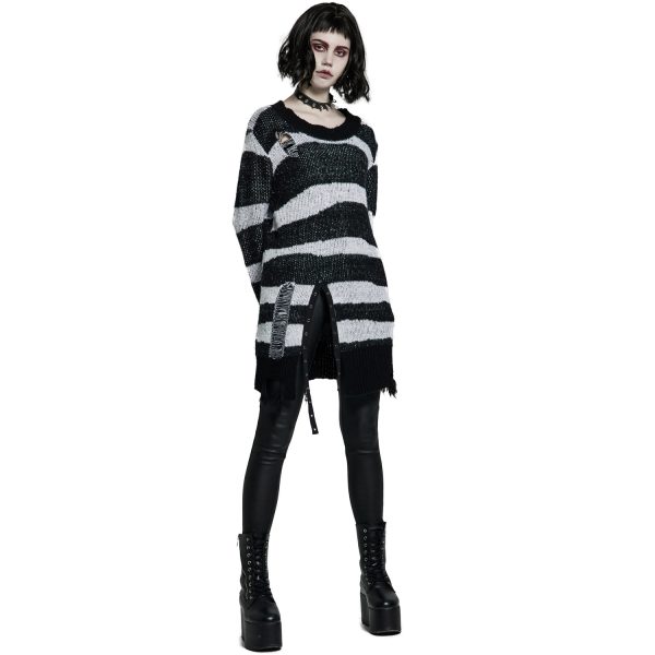 PUNK RAVE Pull ‘Dark Doll’ à Rayures Noires Et Blanches online boutique 7