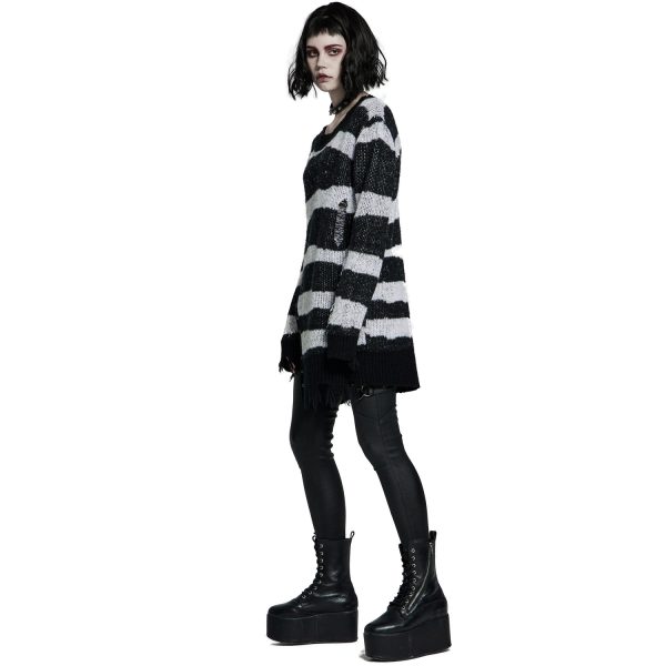 PUNK RAVE Pull ‘Dark Doll’ à Rayures Noires Et Blanches online boutique 8