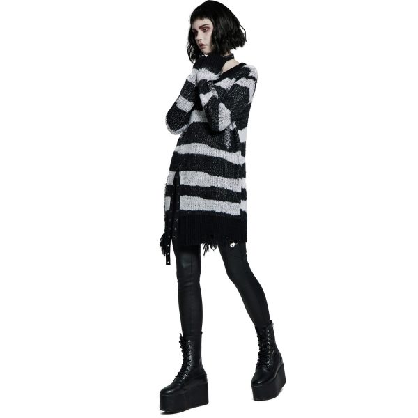 PUNK RAVE Pull ‘Dark Doll’ à Rayures Noires Et Blanches online boutique 10