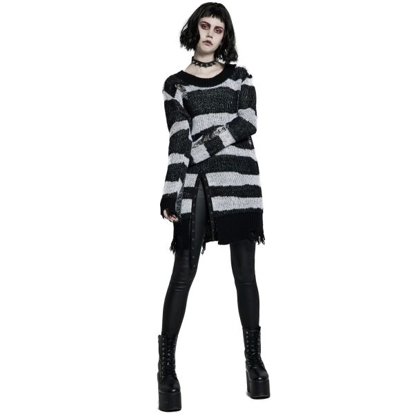 PUNK RAVE Pull ‘Dark Doll’ à Rayures Noires Et Blanches online boutique 11